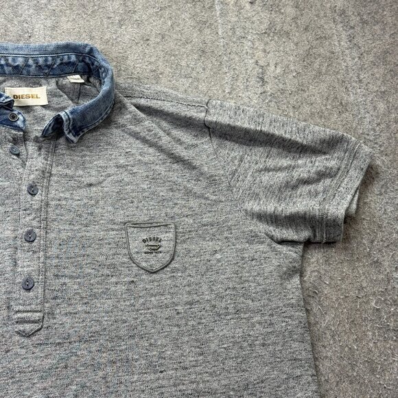Diesel Polo Shirt Men XL Gray Blue Popover Short Sleeve - Picture 3 of 13